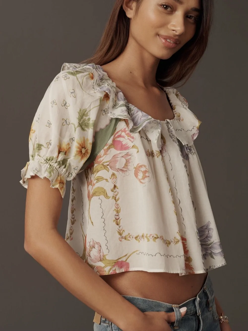 NWT By Anthropologie Puff Sleeve Collared Blouse
